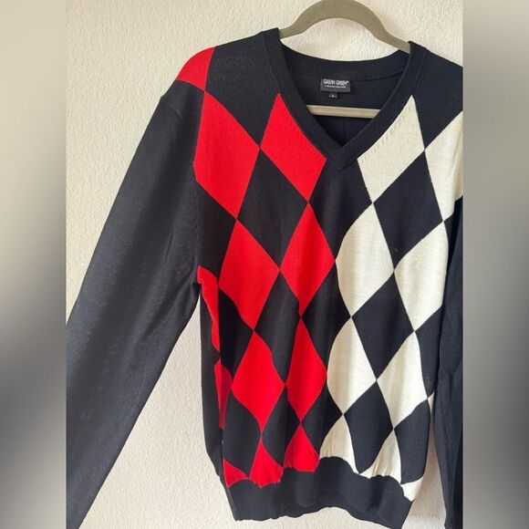Galvin Green Men’s Diamond Argyle Golf Sweater Sz L V-Neck Pullover Wool Blend - Picture 3 of 7